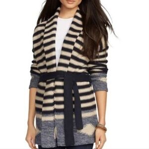 Ralph Lauren Jeans Navajo Striped Navy & Cream Long Cardigan Aztec Wester Sz XL